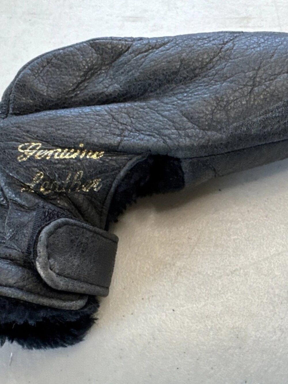 Vintage Black Leather Putter Headcover Blade to Mid Mallet Fur Lined Golf Cover